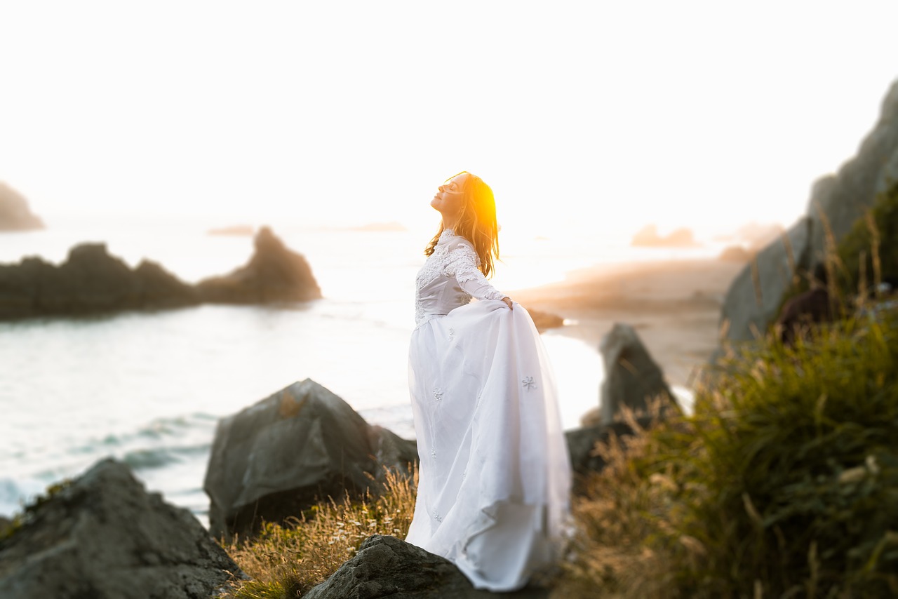 women, dress, sea